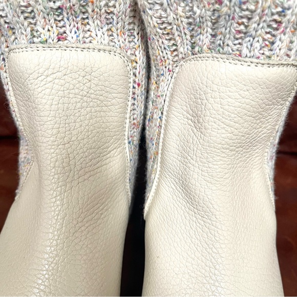 Anthropology Chelsea Leather Boots With Knit Design Detail Cream Color - Picture 7 of 9